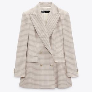 NWT Zara Plaid Structured Double Breasted Oversized Blazer XS